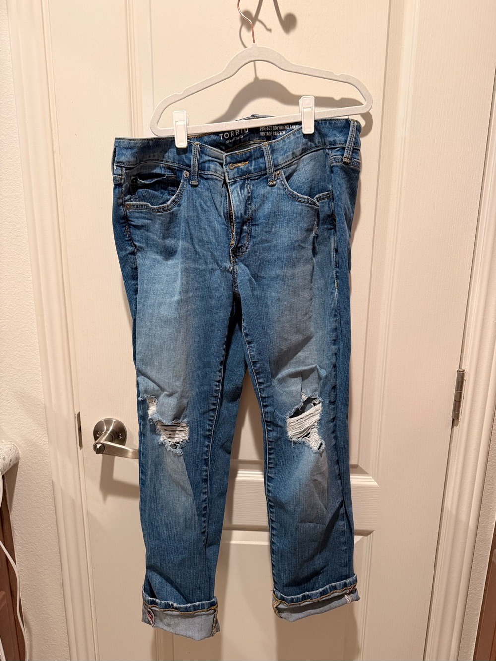 Torrid Mid Rise Distressed Perfect Boyfriend Ankle Jeans